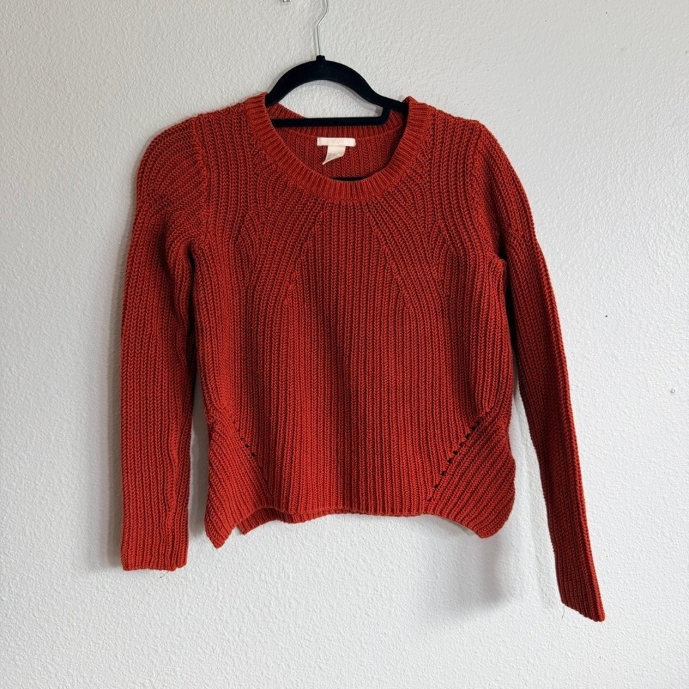 H&M Womens Burnt Orange Shaker Knit Crewneck Sweater Size XS Rust 03089822